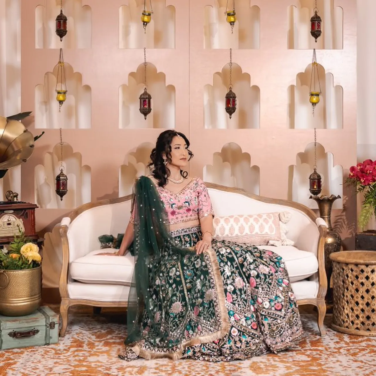 Floor-length anarkali suit with mirror work and flared silhouette